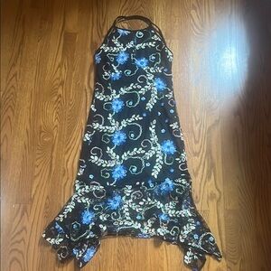 Venus Black Lace + Embroidered Halter Dress w/Trumpet Skirt